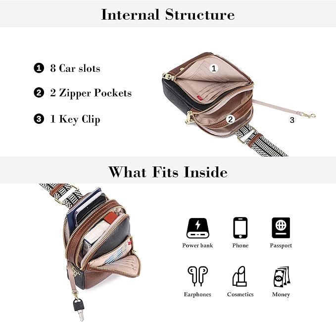 INICAT RFID Blocking Sling Bag Leather Crossbody Bags for Women Fanny Pack Cross Body for Woman Chest Bag for Travel 1.9L
