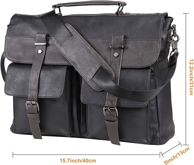 Leather Messenger Bag for Men, 15.6 Inch Vintage Laptop Bag Briefcase Satchel