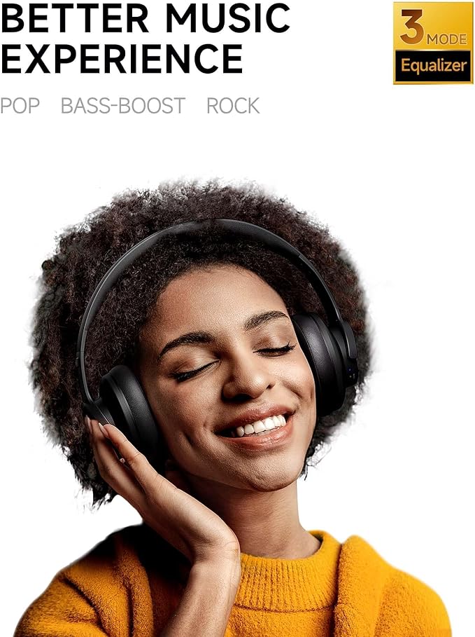 Picun B8 Bluetooth Headphones, 120H Playtime Headphone Wireless Bluetooth with 3 EQ Modes, Low Latency, Hands-Free Calls, Over Ear Headphones for Travel Home Office Cellphone PC Black