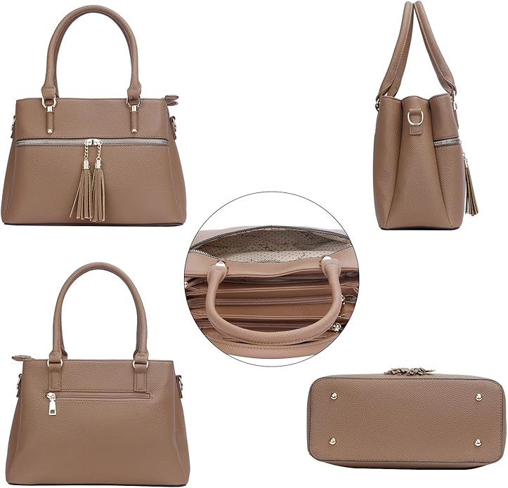 KKXIU Women Satchel Bags Handle Shoulder Handbags and Purses Pockets Zipper Leather Crossbody Bags