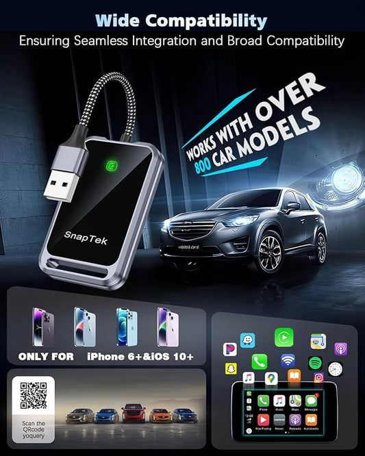 Wireless CarPlay Adapter for Apple iPhone, Convert Wired to Wireless CarPlay Dongle, Plug & Play, Stable Connection Compatible with Cars 2016+ & iOS 10+ (Auto-Reconnect, Gray)