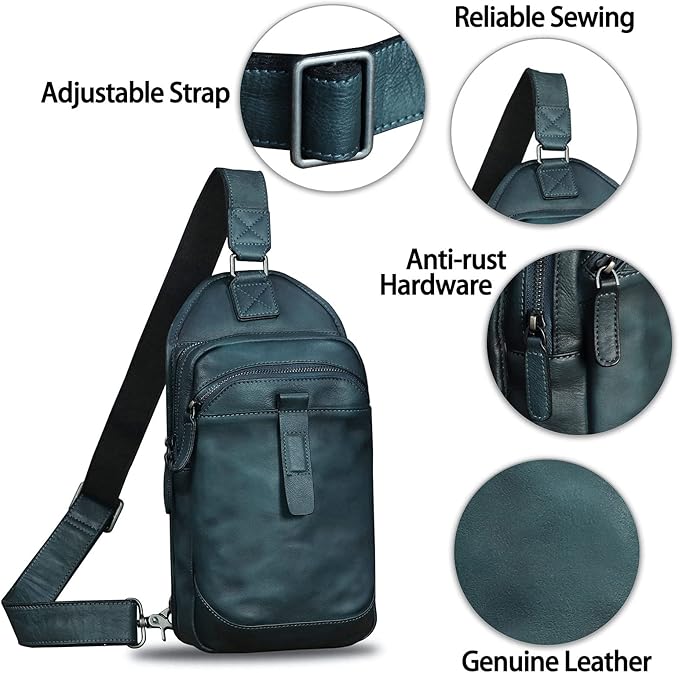 LRTO Genuine Leather Silng Bag for Men and Women Retro Leather Sling Backpack Purse Shoulder Crossbody Bag Chest Bag