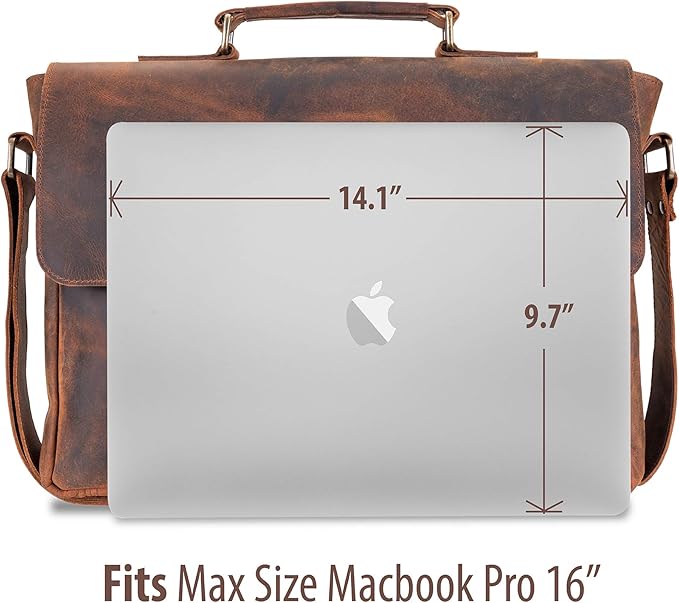 moonster Leather Messenger Bag for Men, Rustic Messenger Bag for Women – Handmade Full Grain Leather Bag for Men - Distressed Buffalo Leather – 16 Inch Laptop Bag with Padded Compartment Pockets