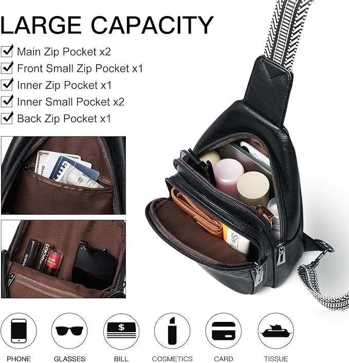 7L Sling Bag for Women Men Crossbody Belt Bag Small Travel Sling Backpack Anti Theft Chest Daypack Purse Faux Leather