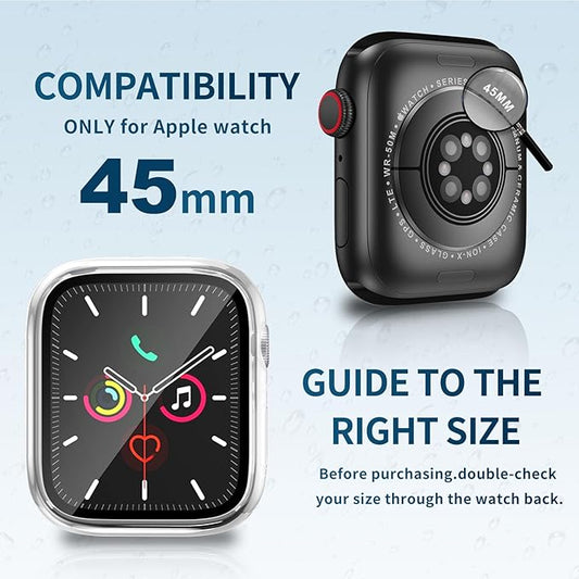 Waterproof Case for Apple Watch Series 9 Series 7 8 45mm, Built-in Screen Protector with Tempered Glass [Touch Sensitive] Cover for iWatch S9/S8/S7 Accessories 45mm, Clear