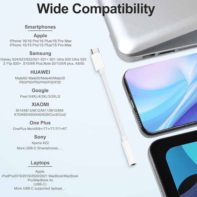 USB Type C to 3.5mm Female Headphone Jack Adapter, 2-Pack USB C to Aux Audio Dongle Cable Cord Compatible with iPhone 16/15 Plus/Pro/Pro Max, iPad Pro, Pixel MacBook Samsung Galaxy S24/S23/S22 Ultra