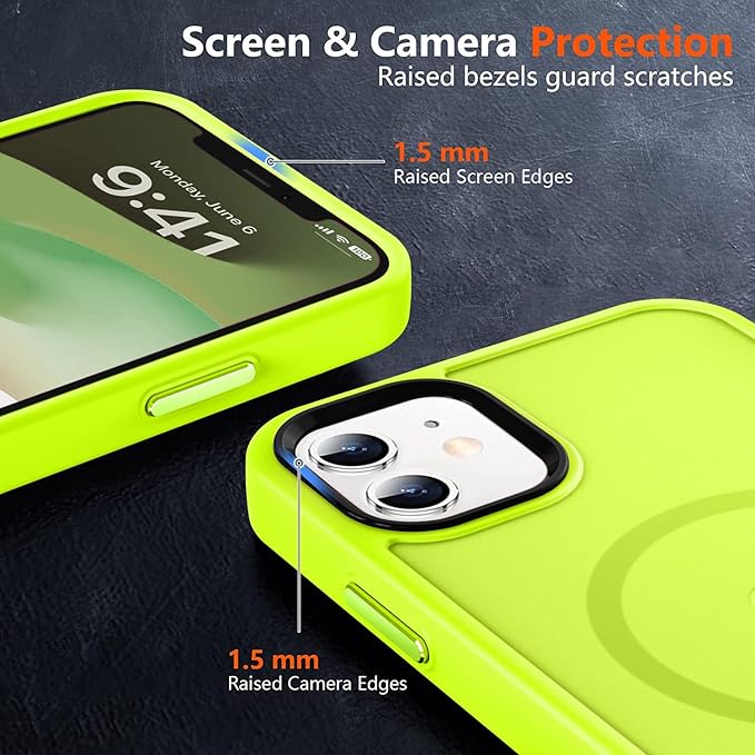 MOCCA Strong Magnetic for iPhone 12 Case/iPhone 12 Pro Case,[Compatible with Magsafe][Mil-Grade Drop Protection]Slim Shockproof Translucent Protective Phone Case for iPhone 12/12 Pro,Fluorescent Green