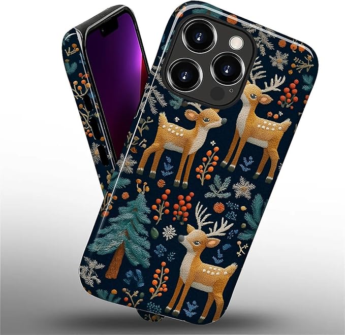 Case for iPhone 13 Pro Max Case,Cute Christmas Reindeer Design - Hybrid Dual Protection Silicone + Hard PC Shockproof Full Body Cover Slim Anti-Scratch Protective Case for Men Women