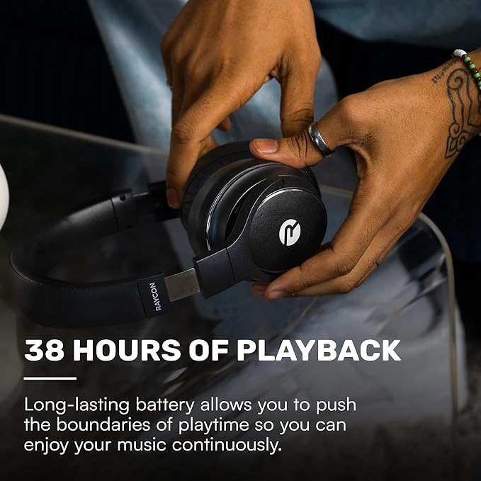 Raycon Everyday Wireless Bluetooth Over Ear Headphones, with Active Noise Cancelling, Awareness Mode and Built in Microphone, IPX 4 Water Resistance, 38 Hours of Battery Life (Rose Gold)