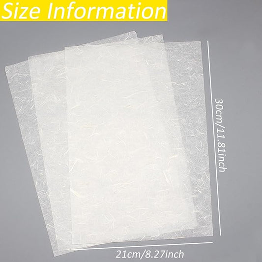 Benvo 50 Sheets A4 Natural Mulberry Paper Visible Plant Fibers Rice Paper Printable Decoupage Tissue Paper Sheets for Writing, Painting, Card Making, DIY Crafts(8.3x11.7in, Semi Transparent Off White)