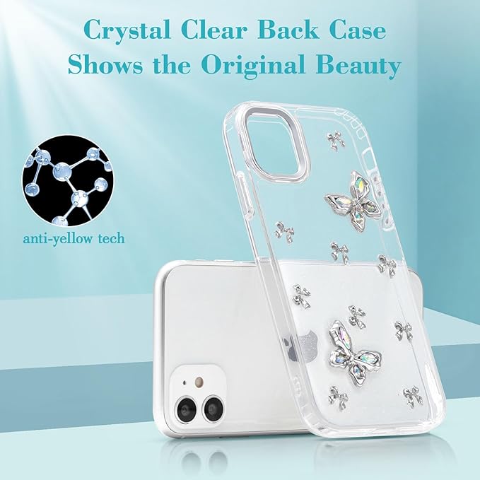 EYZUTAK Case for iPhone 11, Bling Glitter 3D Butterflies Bowknot Phone Case Cute Crystal Clear Bow Aesthetic Case Slim Soft Durable TPU Transparent Protective Cover for Women Girls - Butterfly