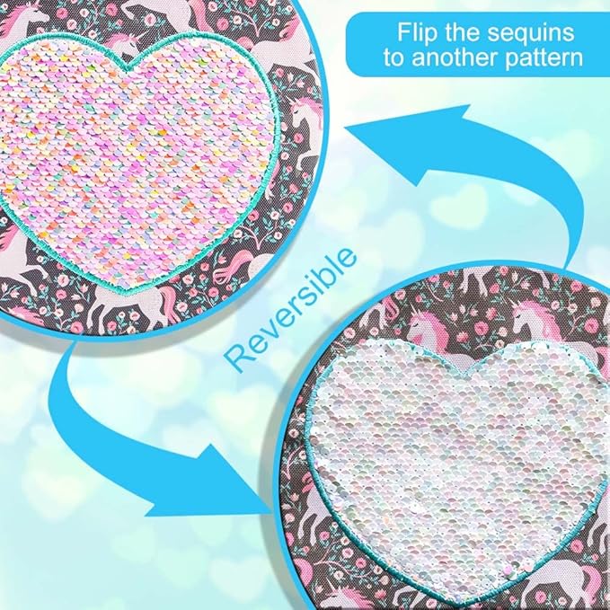 3pcs Unicorn Backpack, 16" Girls Sequin Bookbag with Lunch Box, Kids School Backpacks for Elementary Kindergarten Preschool(Pink)