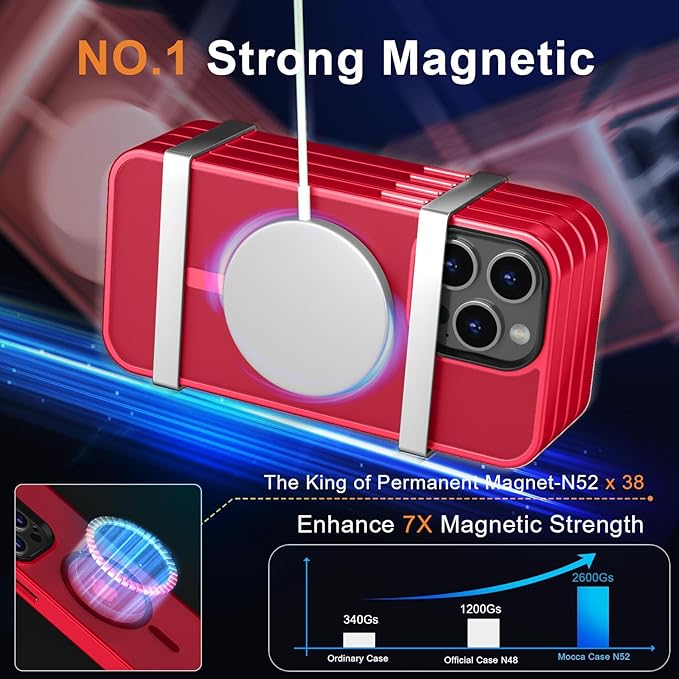 MOCCA Strong Magnetic for iPhone 12 Pro Max Case,[Compatible with Magsafe][Glass Screen Protector+Camera Lens Protector] Slim Thin Shockproof Cover Phone Case for iPhone 12 Pro Max 6.7", Red