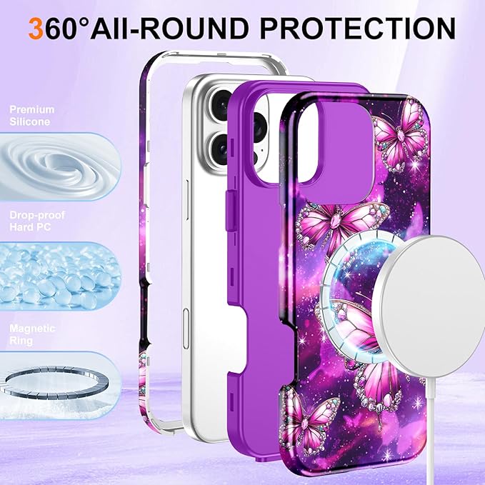 Btscase for iPhone 16 Pro Max Case [Compatible with Magsafe] [Military-Grade Drop Protection] Slim Anti-Scratch Smooth Touch TPU Bumper Shockproof Magnetic Phone Case for Women Girls Men, Hot Pink