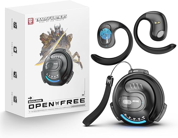 TRANSFORMERS Open Ear Earbuds with Ear Hooks,Open Ear Headphone True Wireless Earbuds Over Ear Headphones Bluetooth 5.4 60H Play,IPX5 Waterproof for Work Fitness Running Yoga Gym, Black-Optimus Prime