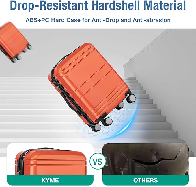 KYME Carry On Luggage 22x14x9 Airline Approved with TSA Lock Hard Shell Carry On Suitcase Lightweight Suitcases with Wheels Small Luggage for Men Women,Carry-On 20 Inch,Orange