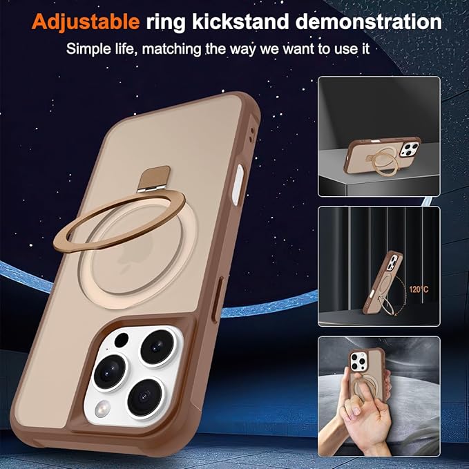 Magnetic Compatible with iPhone 16 Pro Case with Stand [Military Grade Drop Tested][Compatible with Magnet] Ring Translucent Slim Hard Back Soft Edge, Desert Gold