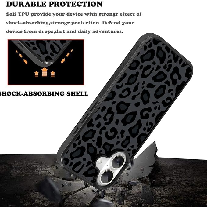KANGHAR Case Compatible with iPhone 17,Black Leopard Design,Tire Texture Non-Slip +Shockproof Rugged TPU Protective Case for iPhone 17 6.3 Inch