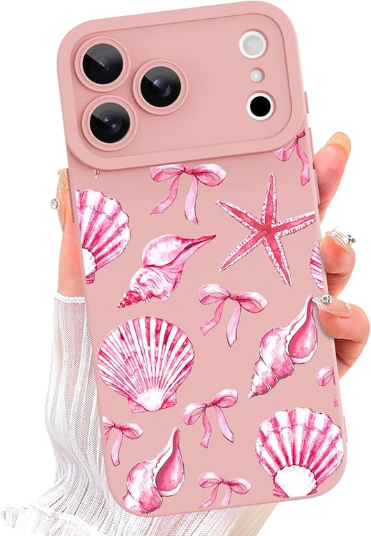 ZIYE Designed for iPhone 17 Pro Max Case Pink Seashell Bow Pattern with Camera Protection,Soft TPU Silicone Rubber Protective Cover Cute Design Cases Compatible with iPhone 17 Pro Max 6.9 Inch
