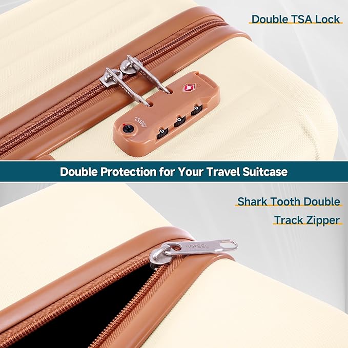 Hoteel Luggage 6-piece Set, 360° Universal Suitcases with Wheels Hard Shell Suitcase with TSA Lock, Including Waterproof Luggage Bag, Travel Maletas for Men and Women,Beige(16/20/24/28Inch)