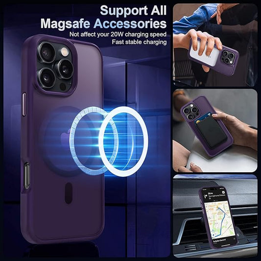 MOCCA Strong Magnetic for iPhone 16 Pro Phone Case, [Compatible with Magsafe][16FT Mil-Grade Drop Protection] Slim Thin Translucent Matte Protective Cover Case for iPhone 16 Pro Case, Deep Purple