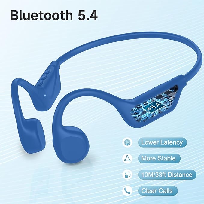 LOBKIN Bone Conduction Headphones Bluetooth 5.4, Open Ear Headphones with Mic, Wireless, 10H Playtime, IPX5 Waterproof Sports Headphones for Running, Ski, Cycling, Workout, Blue