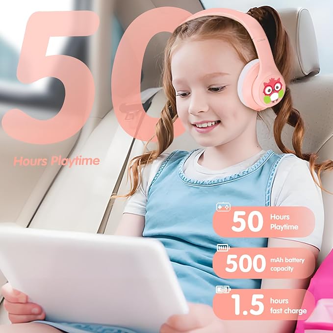 LOBKIN Active Noise Cancelling Headphones for Kids,Kids Headphones ANC Bluetooth 5.4 Wireless with Mic 50H Playtime Safe Volume Limited Foldable for Boy Girl Travel/School/iPad(Without LED Light)