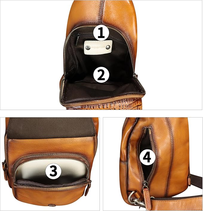 Genuine Leather Sling Bag Embossed Crocodile Pattern Leather Crossbody Sling Backpack Handmade Chest Purse Daypack (Brown)