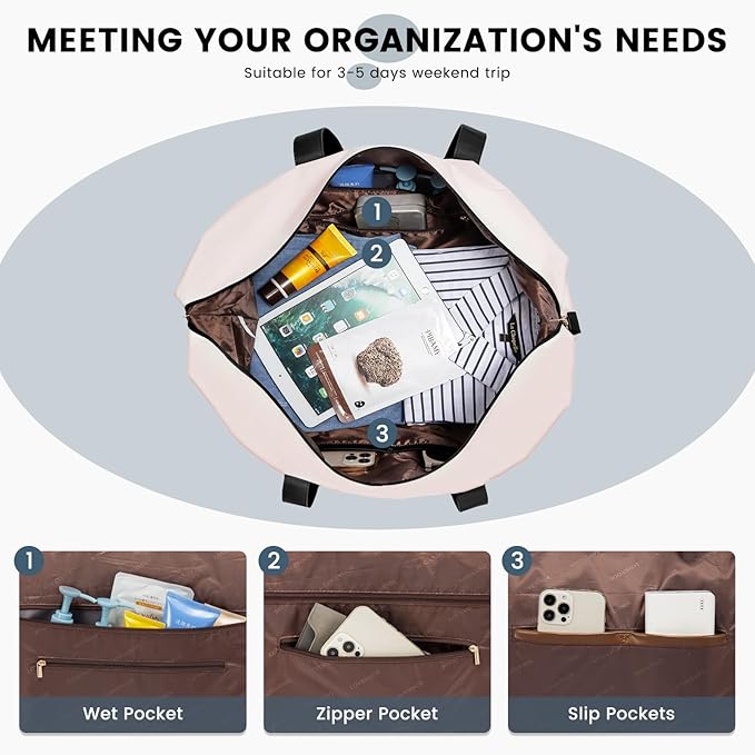 LOVEVOOK Weekender Bag, Large Travel Duffel Bag for Women with 2 Packing Cubes, Carry on Overnight Bag with Shoe Compartment, Mom Hospital Bags for Labor and Delivery