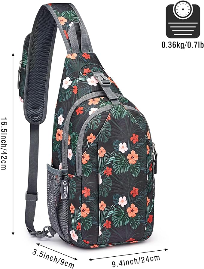 G4Free Sling Bag RFID Blocking Sling Backpack Crossbody Chest Bag Daypack for Hiking Travel(Black Base Floral)