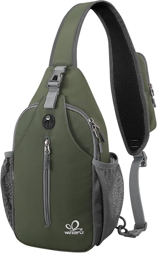 WATERFLY Crossbody Sling Backpack Sling Bag Travel Hiking Chest Bags Daypack (Dark Green)