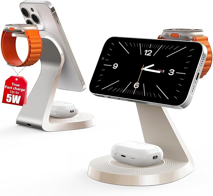3 in 1 Charging Station for Apple Devices,Mag-Safe Charger Stand Fast Charging,Wireless Charger for iPhone 16/15/14/13/12 Series,& AirPods,& iWatch(USB Charger Included)