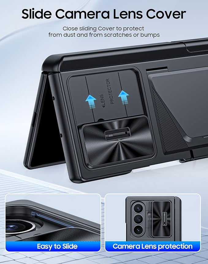 for Samsung Galaxy Z Fold 7 Case with Card Holder RFID Blocking & Privacy Screen Protector & Slide Lens Cover & Hinge Protection & Kickstand, Shockproof Wallet Case for Z Fold 7 (Black)