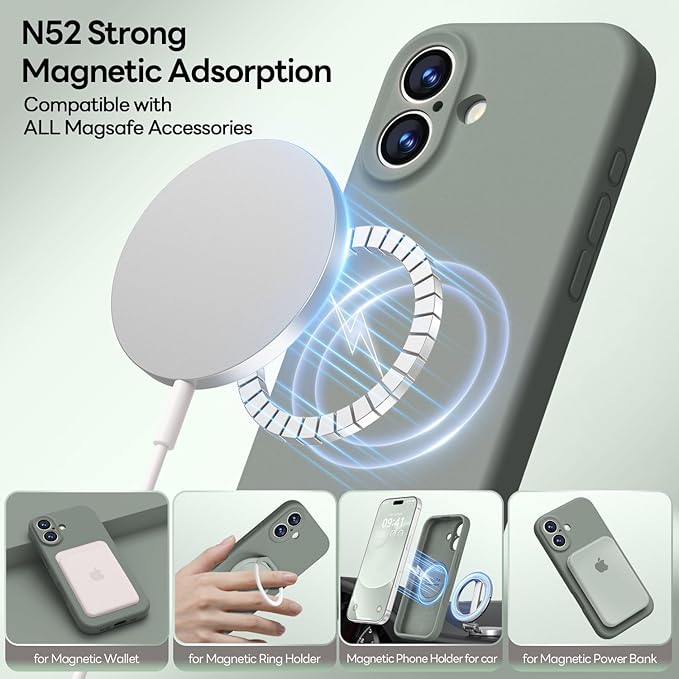 LOVE 3000 Designed for iPhone 17 Case, Premium Silicone [Compatible with Magsafe][Soft Anti-Scratch Microfiber Lining] Shockproof Protective Phone Case for Men Women 6.3", Calke Green