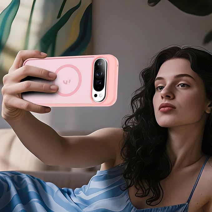 Compatible with Google Pixel 9 Pro XL Case with Magnetic [Compatible with Mag-Safe][Military Grade Drop Protection] Slim Translucent Matte Phone Case with Anti-Fingerprint Tech, Pink