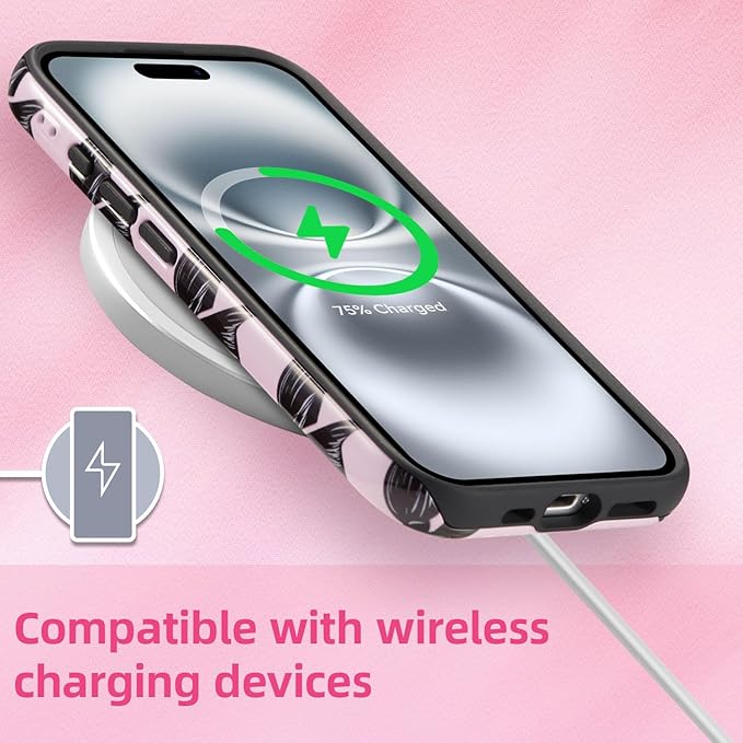 QLTYPRI Case for iPhone 16, Aesthetic Black Ribbon Bow Phone Case for Girls Women, Protective Hybrid 2-Layer Hard Shell Silicone Cover Durable Shockproof Phone Cover - Pink