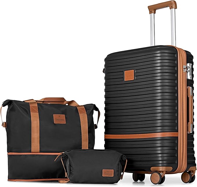 Joyway 24 Inch Checked Luggage, Expandable Suitcase with Spinner Wheel, 3 Piece Hard Shell Luggage Set with TSA Lock(Black)