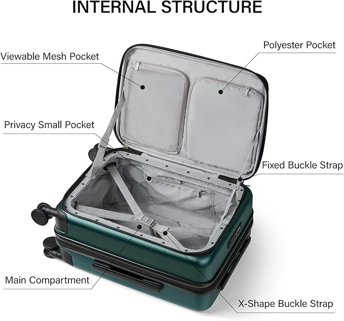 MILADA Expandable Carry On Luggage with Spinner Wheels PC Hard Shell Suitcases 20 Inch Top Opening Travel Suitcase with Wheels TSA Approved Luggage Trunk Rolling Carry-On, Blackish Green