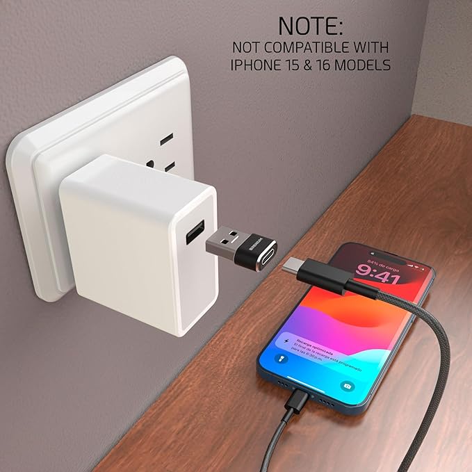 USB to USB C Adapter 10-Pack, Charger Converter for iPhone 14, Samsung Galaxy, iPad, Apple Watch, Type-C Female to A Male (USB-A to USB-C)