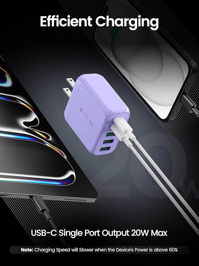 USB C Charger Block,EIZLXQ [2-Pack] Type C Charger Fast Charging,50W 5-Port USB Wall Chargers Multiport Type C Charging Block Cube for iPhone 16 15 14 13 12 11 Pro Max XS,iPad,Samsung&More-Purple