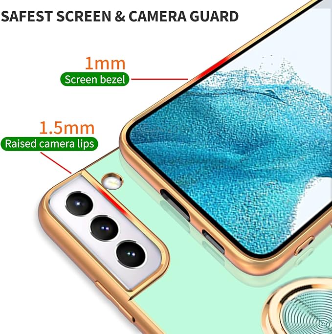 Tnarru Compatible for Samsung Galaxy S22 Case with Ring Holder Kickstand [with Magnetic] Soft TPU Shockproof Electroplated Protective Phone Case for Galaxy S22 5G Light Green