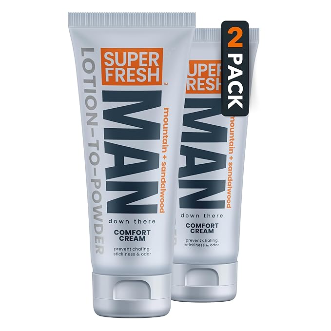 Super Fresh Ball Deodorant Powder Lotion Comfort Cream for Man Parts Groin Butt and Body Hygiene Controls Odor Stops Chafing and Itch Absorbs Sweat Aluminum Free Formula in 4 oz Twin Pack