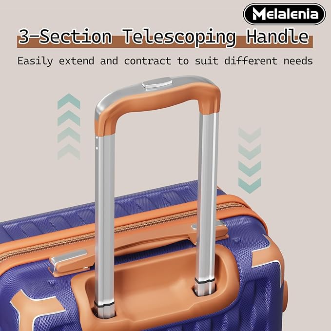 Melalenia Luggage Sets 7 Piece Hard Shell Carry on Suitcase with Spinner Wheels and TSA Lock, Lightweight Travel Duffel Bag for Women, Men, Navy Brown