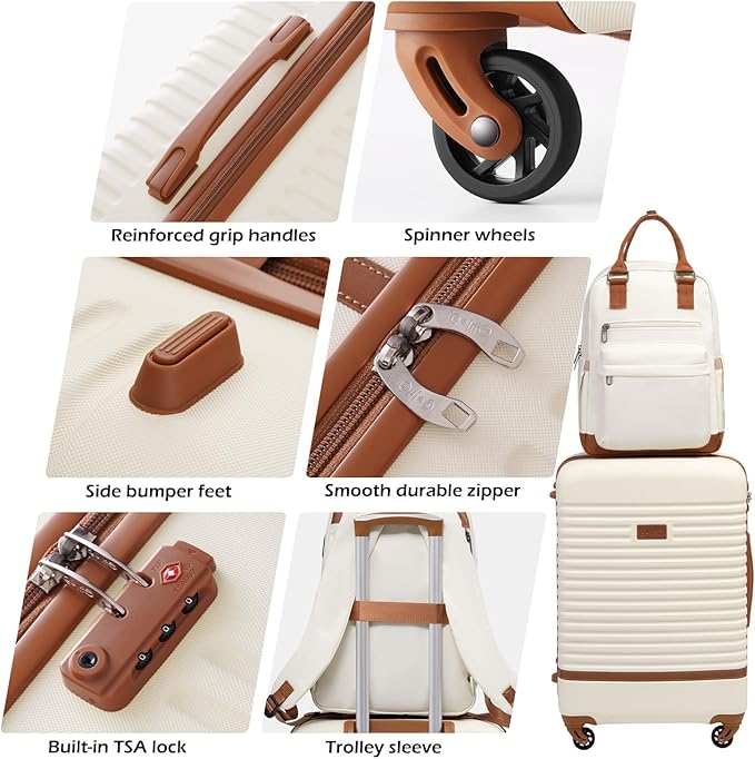 Coolife Suitcase Set 3 Piece Luggage Set Carry On Travel Luggage TSA Lock Spinner Wheels Hardshell Lightweight Luggage Set(Dark Green, 3 piece set (BP/TB/20))