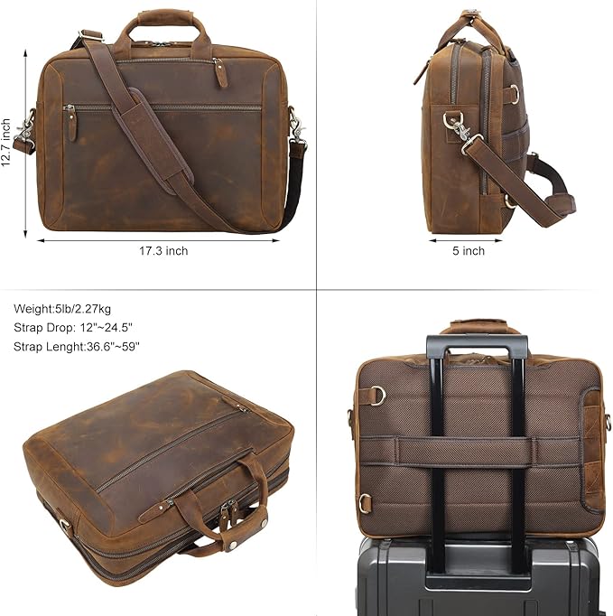 TIDING Leather 15.6" Laptop Backpack Convertible Business Briefcase Crossbody Shoulder Messenger Bag, Brown