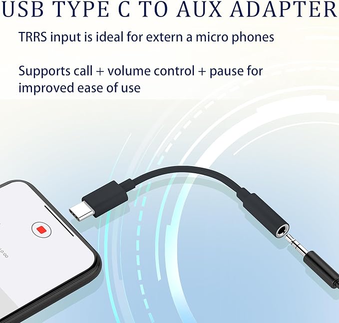 2 Pack USB-C to 3.5 mm Headphone Jack Adapter, Aux Audio Dongle Cable Compatible with iPhone 15 Series and More Type-C Devices, Black
