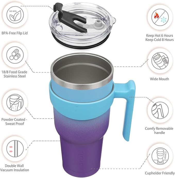 BJPKPK 40oz Tumbler With Handle Stainless Steel Insulated Tumbler Cups With Lid And Straw,Ocean Dream