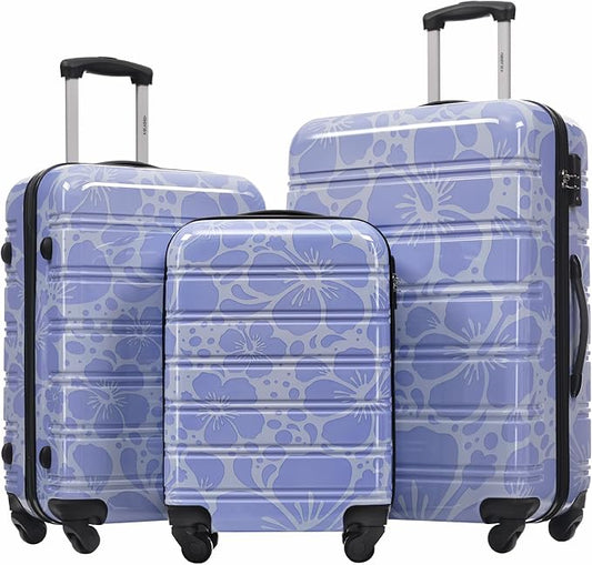 Merax Luggage Sets 3 Piece, Hardside Suitcase Set with Spinner Wheels, Lightweight Printing Luggage Carry on,20+24+28 IN,Blue