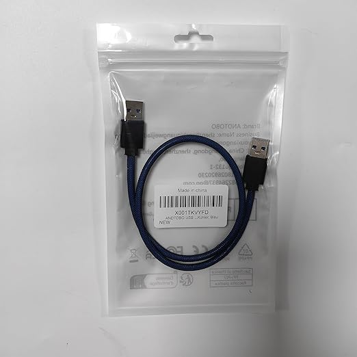 ANDTOBO USB 3.0 A to A Male Cable- 1.65 FT, USB 3.0 Male to Male Cable Double End USB Cord Compatible with Hard Drive Enclosures DVD Player Laptop Cooler - Blue