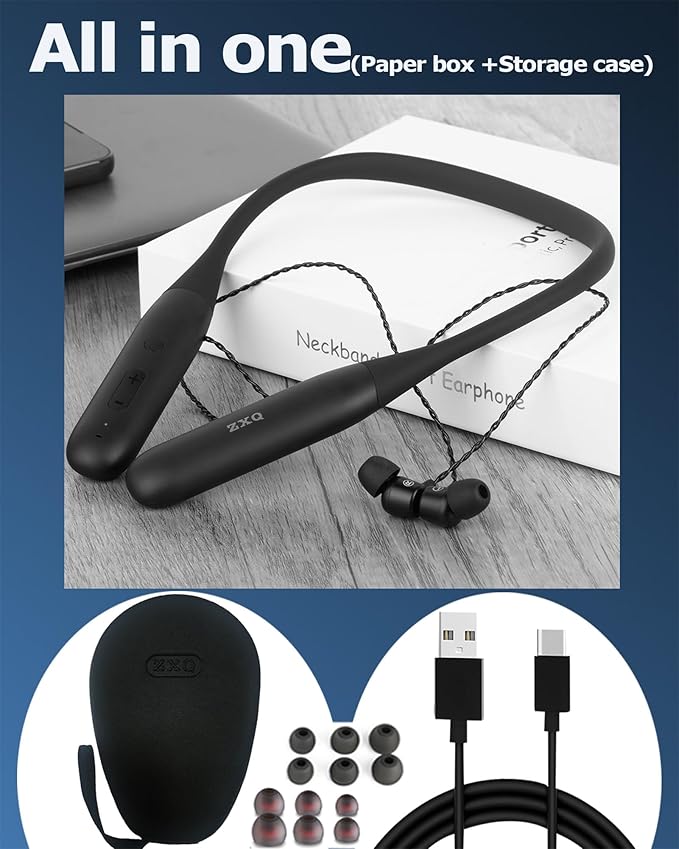 ZXQ Neckband Bluetooth Headphones,100 Hours Long Playtime Wireless Earphone, Around The Neck Wireless Earbuds,Waterproof Sweatproof for Sport Over Neck Magnetic Ear Buds Headset(Black)